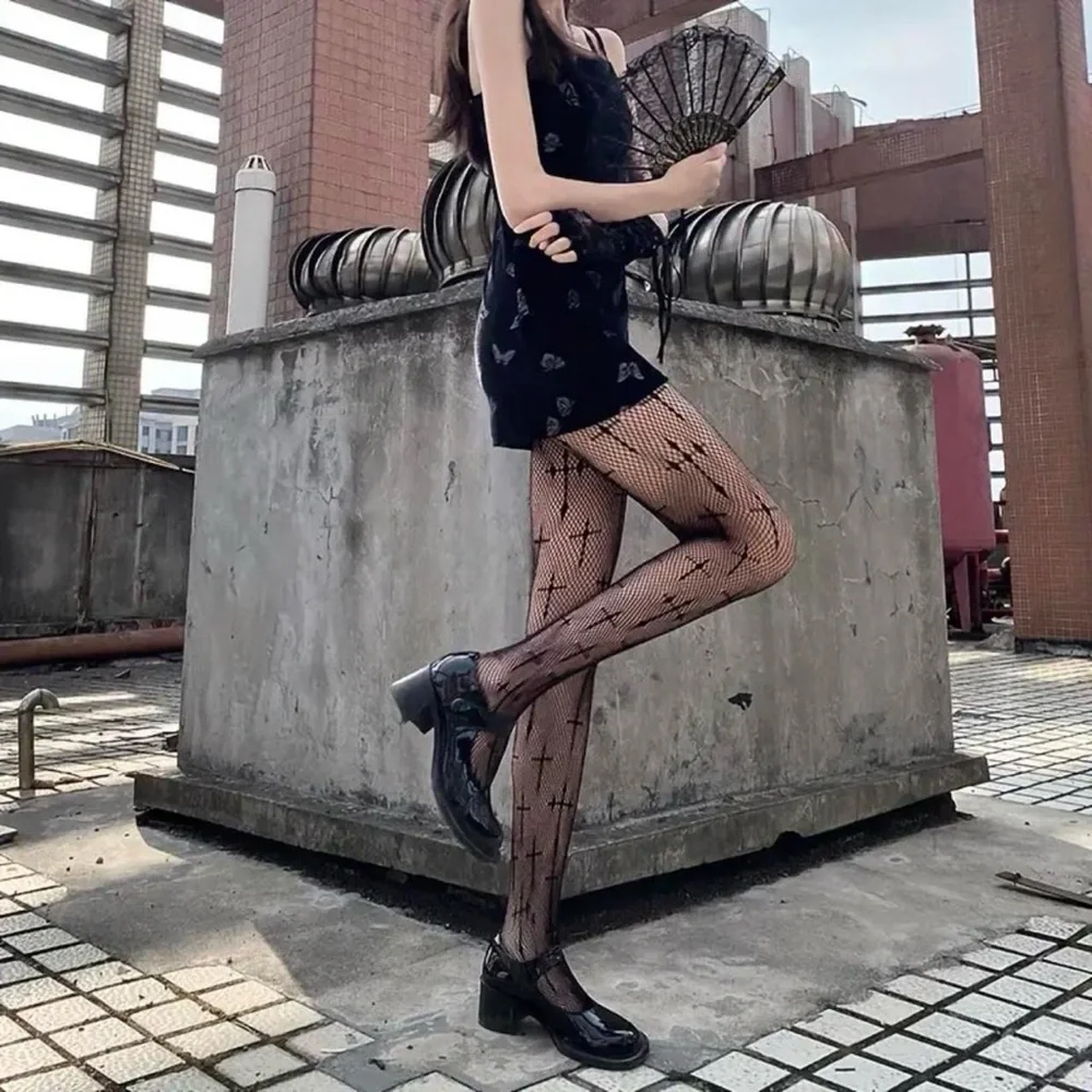 Cross Pattern Fishnet Tights, Hollow Out High‎ Waist Mesh Pantyhose One Size